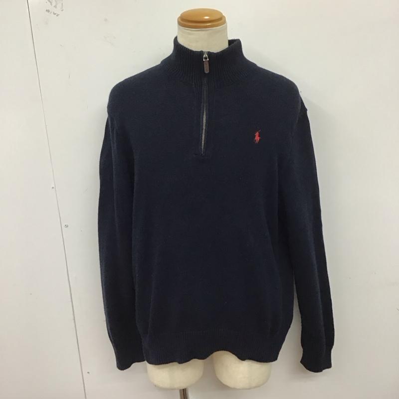 ポロラルフローレン POLO RALPH LAUREN ニット、セーター 長袖 長袖ニットカットソー ジップアップネック セーター スタンドカラー L ロゴ、文字 紺 / ネイビー / メンズ USED 古着 中古 10125104