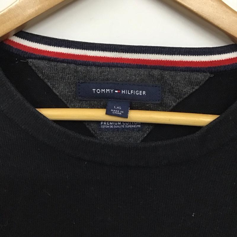 トミーヒルフィガー TOMMY HILFIGER ニット、セーター 長袖 長袖ニットカットソー クルーネック セーター L ロゴ、文字 灰 / グレー / メンズ USED 古着 中古 10130831