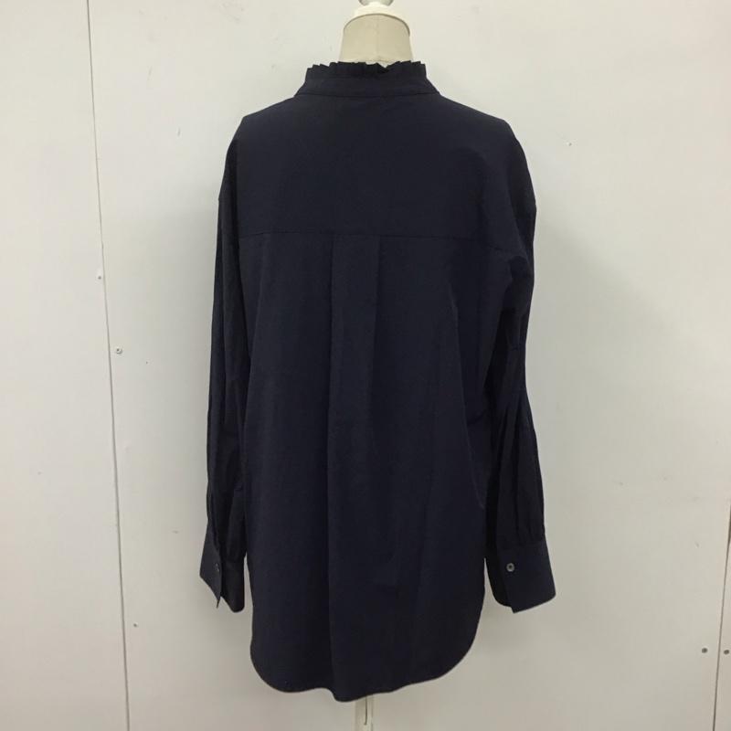 グリーンレーベルリラクシング green label relaxing シャツ、ブラウス 長袖 3511-167-1356 フリルスタンド XS 無地 紺 / ネイビー / レディース USED 古着 中古 10109663