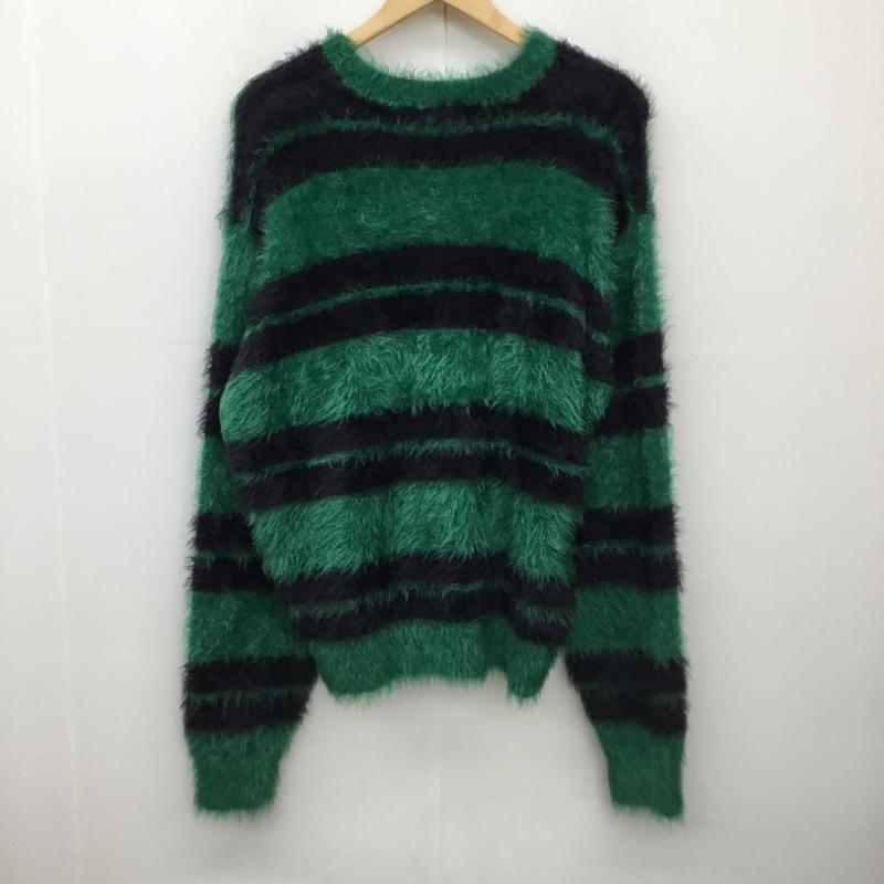 ステューシー STUSSY ニット、セーター 長袖 HAIRY Stripe CREW Sweater M ボーダー柄 黒 / ブラック / X 緑 / グリーン / メンズ USED 古着 中古 10138292