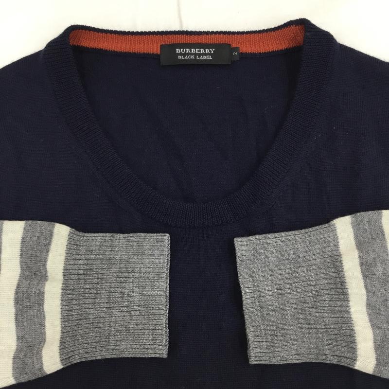 バーバリーブラックレーベル BURBERRY BLACK LABEL カットソー 長袖 D1N31-630-29 2 ボーダー柄 紺 / ネイビー / X 灰 / グレー / メンズ USED 古着 中古 10139257