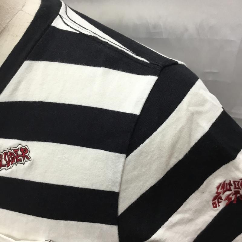 ヒステリックグラマー HYSTERIC GLAMOUR Tシャツ 半袖 半袖カットソー プリントTシャツ クルーネックカットソー S ボーダー柄 白 / ホワイト / X 黒 / ブラック /  メンズ USED 古着 中古 10112324