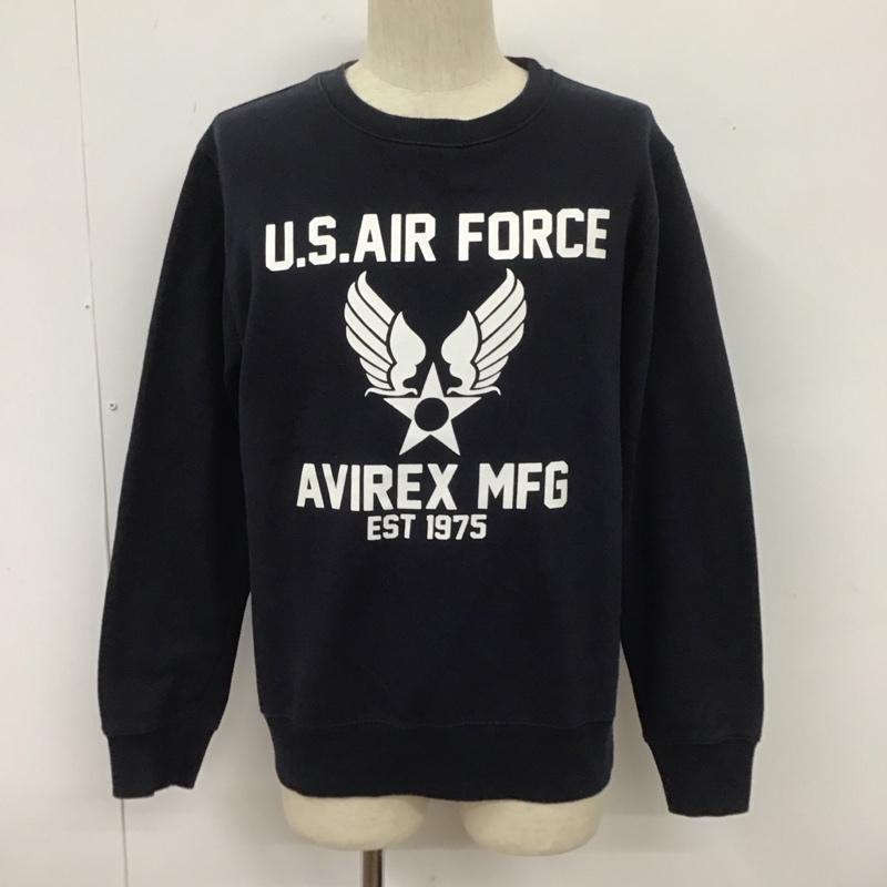 アヴィレックス AVIREX U.S.A. トレーナー 長袖 長袖スウェット 長袖トレーナー リブカットソー 長袖カットソー プリントトレーナー L プリント 紺 / ネイビー / メンズ USED 古着 中古 10107304