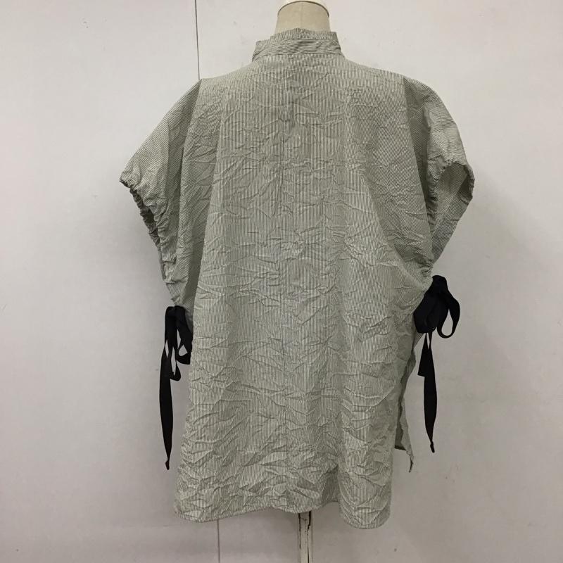 ザラベーシック ZARA BASIC カットソー 半袖 ノースリーブシャツ ストライプシャツ 前開きシャツ M ストライプ カーキ / カーキ / レディース USED 古着 中古 10117830