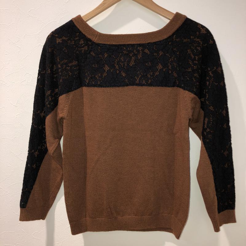 グリーンデイル ガーネット GREENDALE GARNET ニット、セーター 長袖 M 無地 X レース柄 茶 / ブラウン / X 黒 / ブラック / レディース USED 古着 中古 10029075