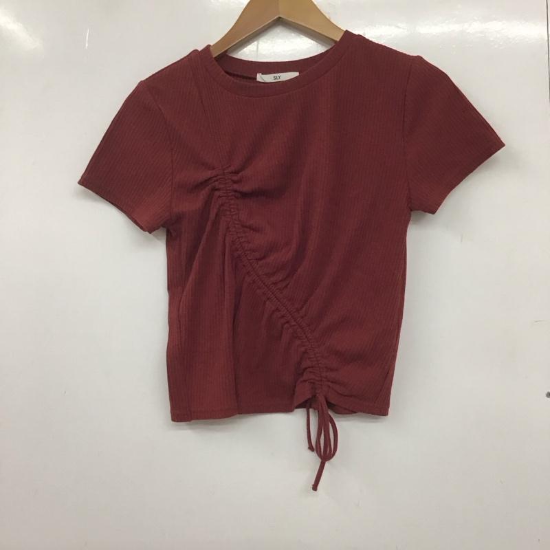 スライ SLY カットソー 半袖 030EAA80-0170 CURVEDSHIRRINGトップス 半袖カットソー FREE 無地 えんじ / ワインレッド / レディース USED 古着 中古 10135790