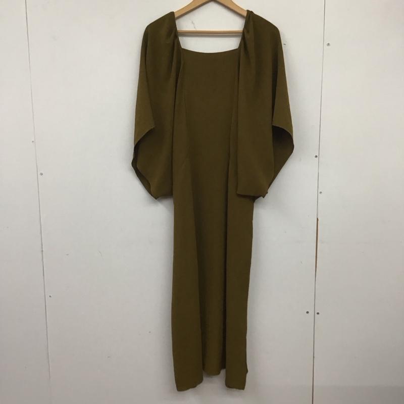 ザラ ZARA ワンピース ロングスカート 0264 456 505 ひざ下丈 ボリュームスリーブ タグ付きスクエアネック M 無地 カーキ / カーキ / レディース USED 古着 中古 10138648