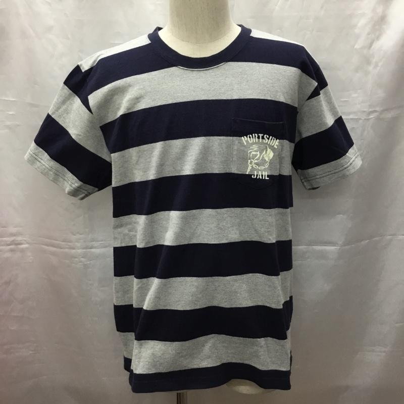 ナッカード KNACKERED Tシャツ 半袖 半袖カットソー プリントTシャツ クルーネックカットソー ボーダーカットソー XL ボーダー柄 灰 / グレー / X 紺 / ネイビー /  メンズ USED 古着 中古 10108529