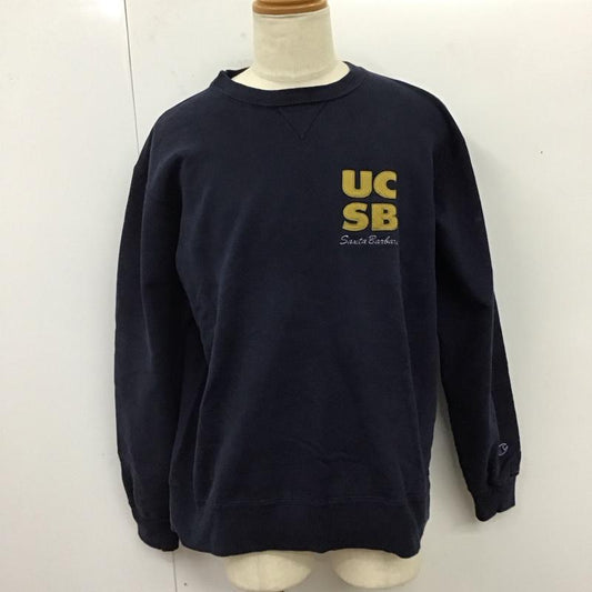 チャンピオン Champion トレーナー 長袖 長袖トレーナー スウェット クルーネック リブスウェットカットソー XL ロゴ、文字 紺 / ネイビー /  メンズ USED 古着 中古 10119537