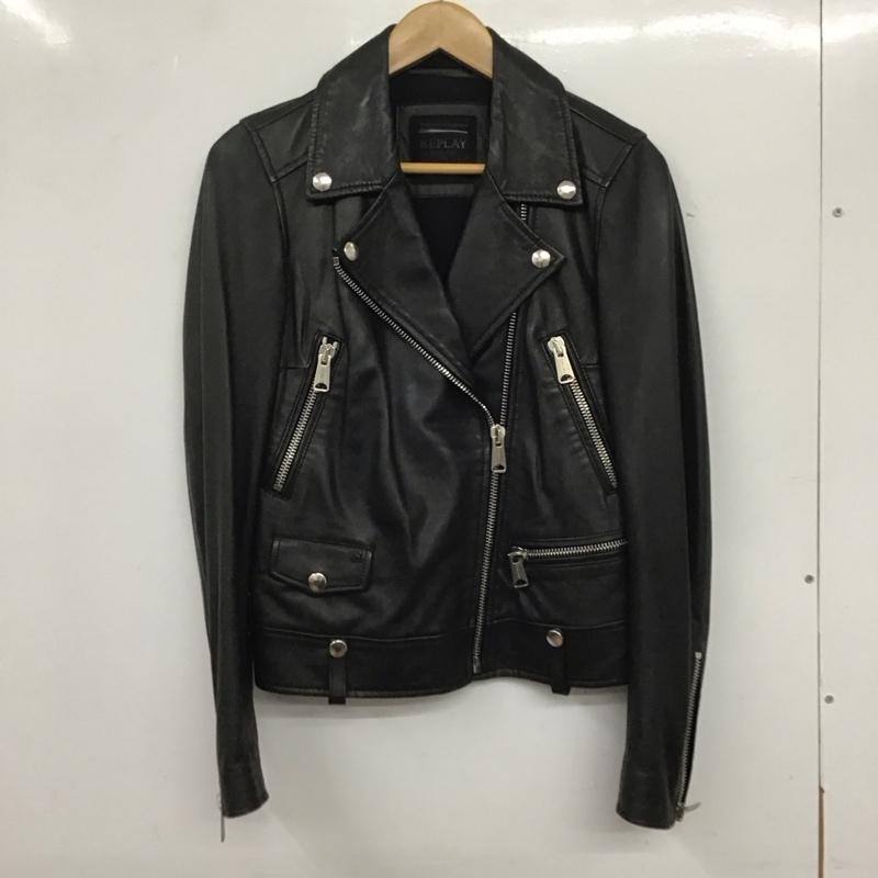 リプレイ REPLAY ジャケット、上着 ライダース W7232.000.82246 レザー 羊革 S 無地 黒 / ブラック / レディース USED 古着 中古 10133753