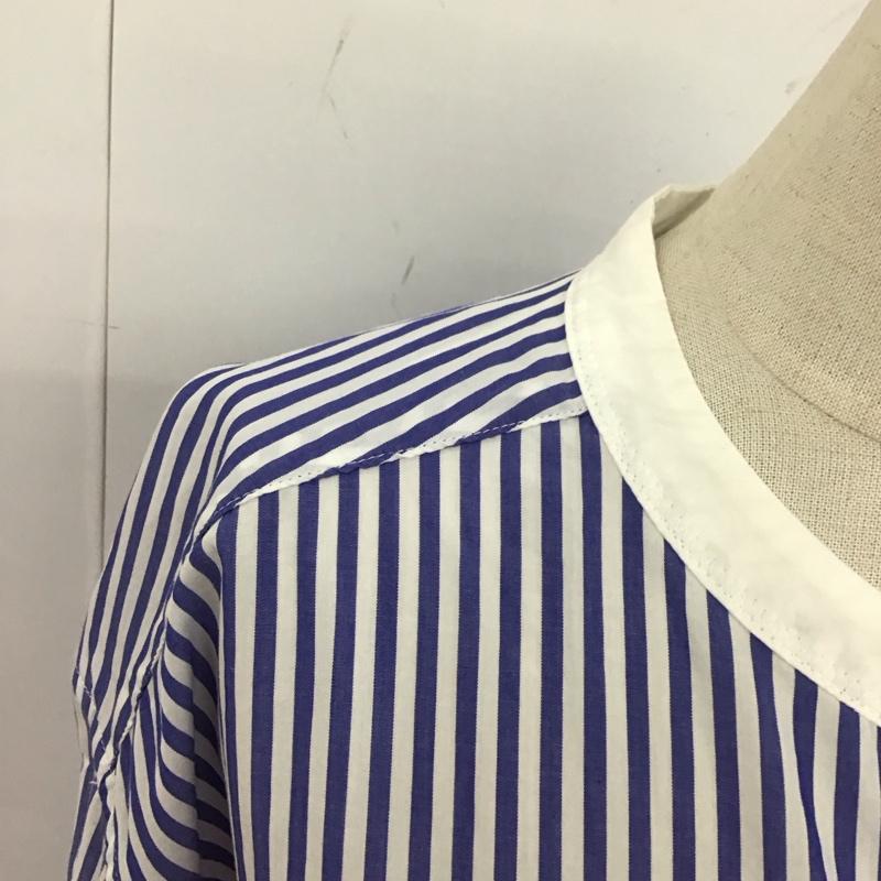 ニコアンド niko and... シャツ、ブラウス 長袖 NKN35641AD マーセバンドビッグシャツ ノーカラーシャツ ストライプシャツ L ストライプ 白 / ホワイト / X 青 / ブルー / レディース USED 古着 中古 10109958