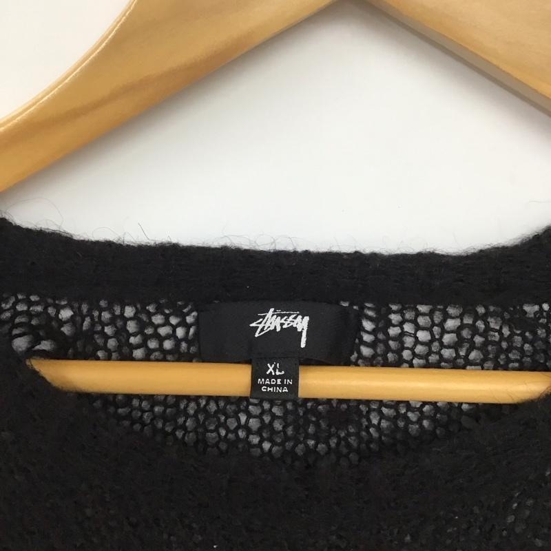 ステューシー STUSSY ニット、セーター 長袖 長袖ニットカットソー クルーネック セーター XL ロゴ、文字 黒 / ブラック / メンズ USED 古着 中古 10133963