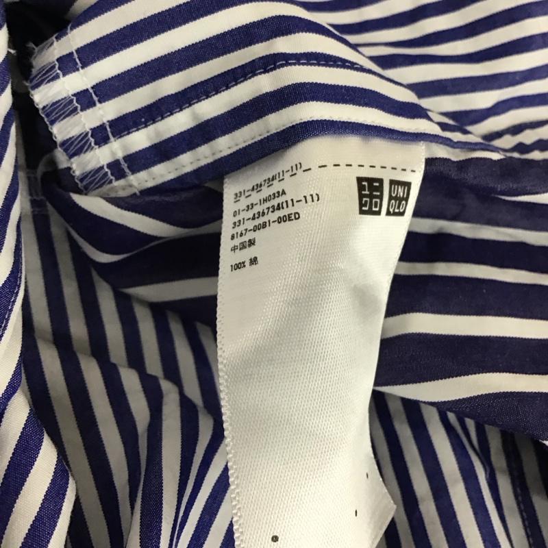 ユニクロ UNIQLO シャツ、ブラウス 長袖 331-436734 長袖シャツ ストライプシャツ カジュアルシャツ L ストライプ 白 / ホワイト / X 青 / ブルー / メンズ USED 古着 中古 10117467
