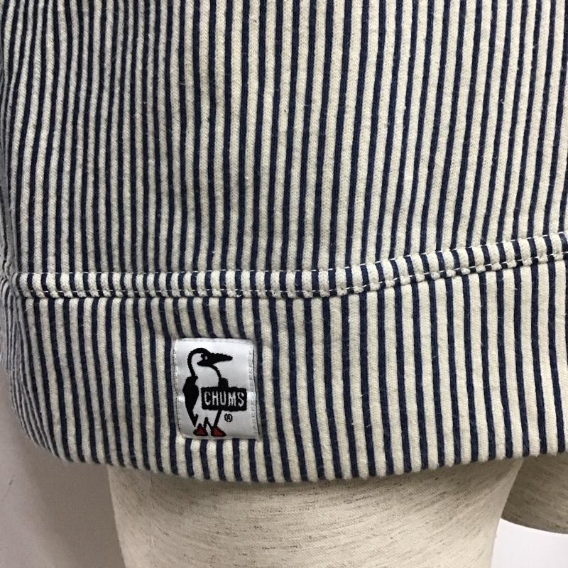 チャムス CHUMS トレーナー 長袖 長袖スウェット 長袖トレーナー プリントスウェット ヘンリーネックカットソー M ストライプ 白 / ホワイト / X 青 / ブルー / メンズ USED 古着 中古 10111637