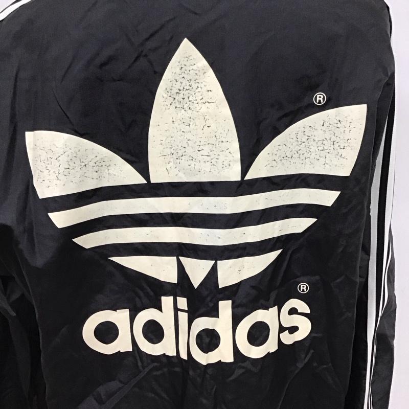 アディダス adidas パーカー 長袖 asr-8181 ナイロンジャケット プルオーバーパーカー スポーツウェア 90s デサント社 無地 黒 / ブラック / メンズ USED 古着 中古 10123673