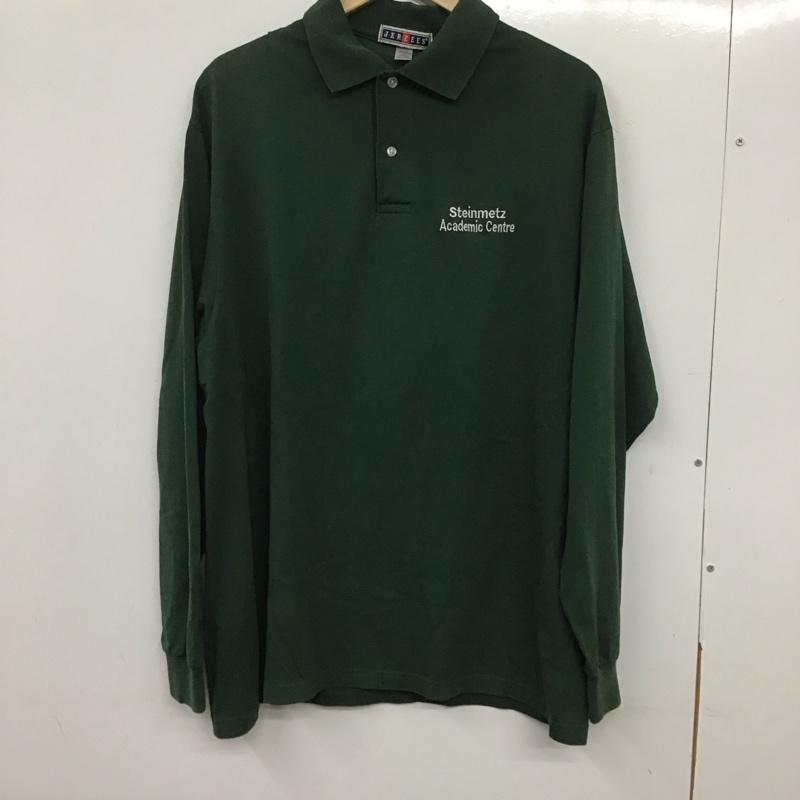 ジャージーズ JERZEES ポロシャツ 長袖 長袖ポロシャツ 長袖カットソー カラーシャツ L ロゴ、文字 緑 / グリーン / メンズ USED 古着 中古 10139042