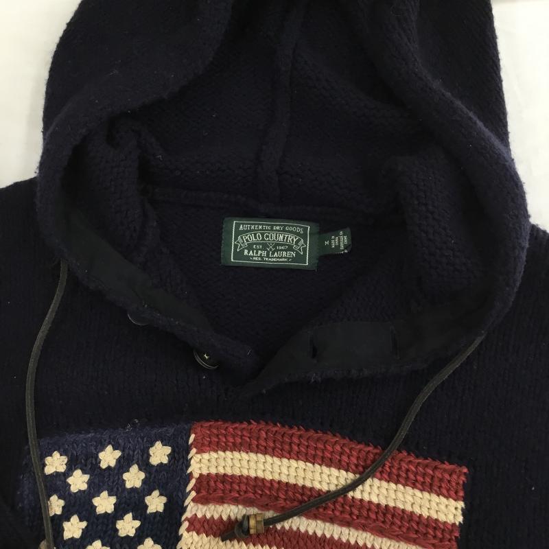 ポロカントリー POLO COUNTRY ニット、セーター 長袖 星条旗 フード付きニットパーカー M 紺 / ネイビー / メンズ USED 古着 中古 10136217