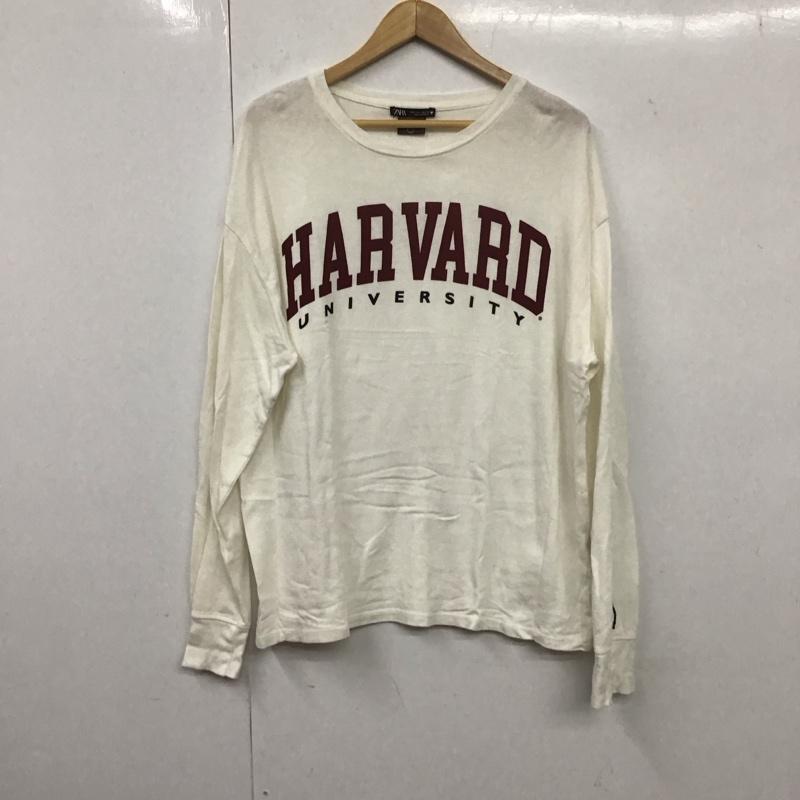ザラ ZARA カットソー 長袖 長袖カットソー プリントカットソー クルーネック L プリント 白 / ホワイト / レディース USED 古着 中古 10132657