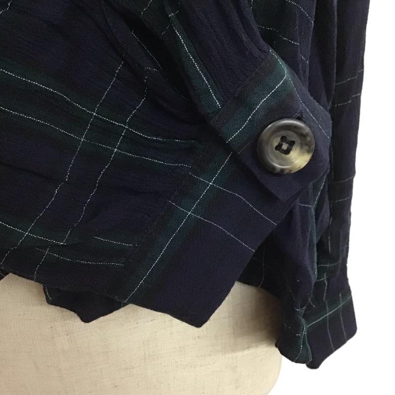 ザラウーマン ZARA WOMAN カットソー 長袖 9479 247 401 バルーンスリーブ L チェック 紺 / ネイビー / X 緑 / グリーン / X 白 / ホワイト /  レディース USED 古着 中古 10108414