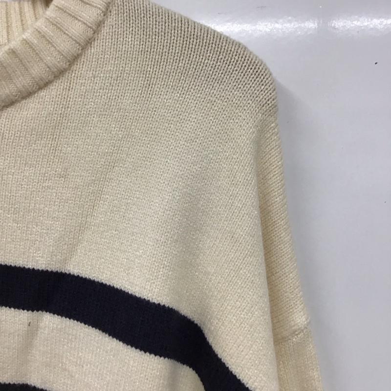 ザラ ZARA ニット、セーター 長袖 長袖ニットカットソー ニット セーター クルーネックニット S ボーダー柄 白 / ホワイト / レディース USED 古着 中古 10119562