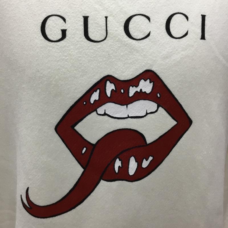 グッチ GUCCI トレーナー 長袖 長袖トレーナー スウェット クルーネック リブスウェットカットソー プリント 白 / ホワイト /  メンズ USED 古着 中古 10118638
