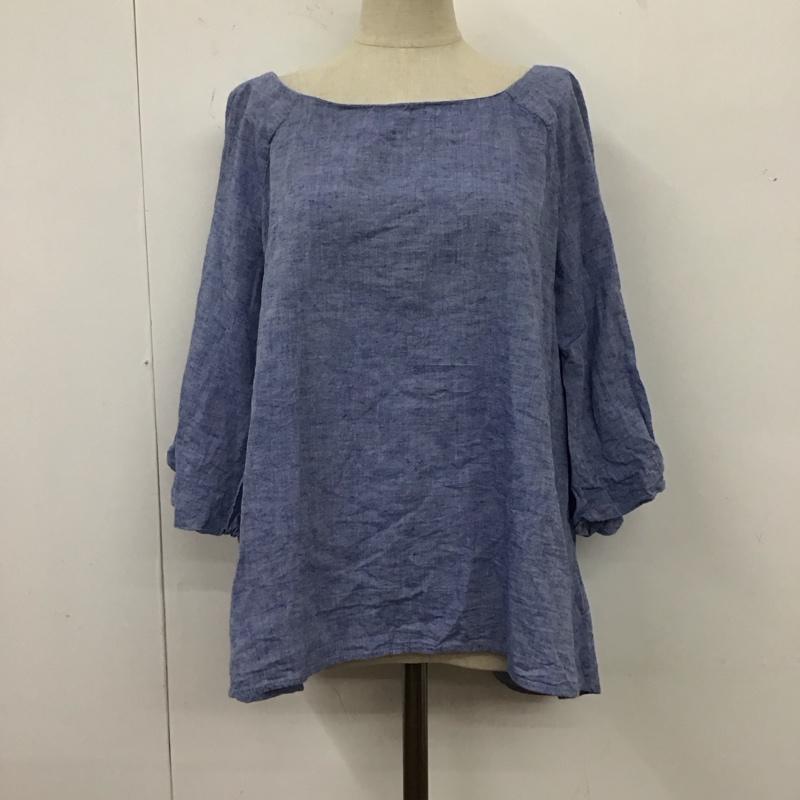 ザラベーシック ZARA BASIC カットソー 七分袖 3666 059 400 コットン リネン フレアスリーブ M 無地 青 / ブルー / レディース USED 古着 中古 10117705