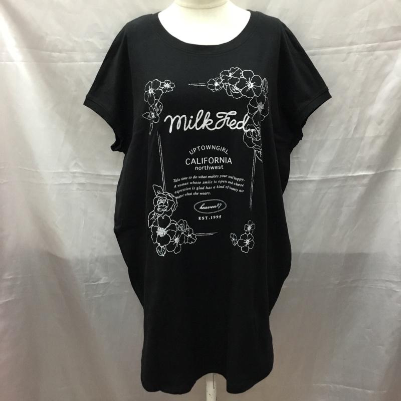ミルクフェド MILKFED. カットソー 半袖 ノースリーブカットソー プリントクルーネックカットソー S プリント 黒 / ブラック /  レディース USED 古着 中古 10112245