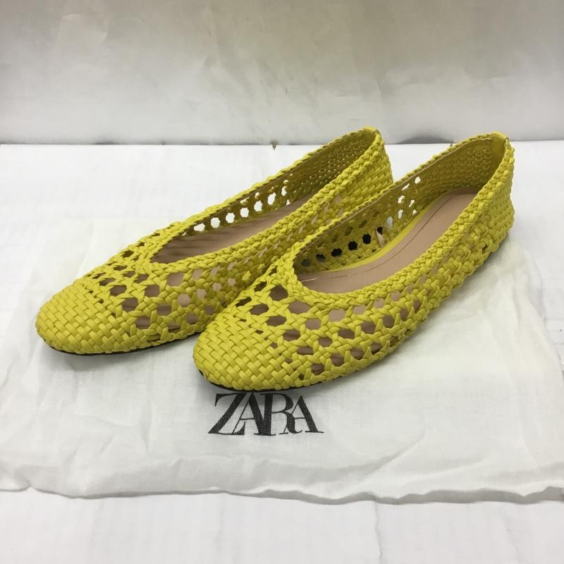ザラ ZARA パンプス パンプス 3529 001 090 メッシュ 編み込み バレエシューズ 37 無地 黄 / イエロー / レディース USED 古着 中古 10111959