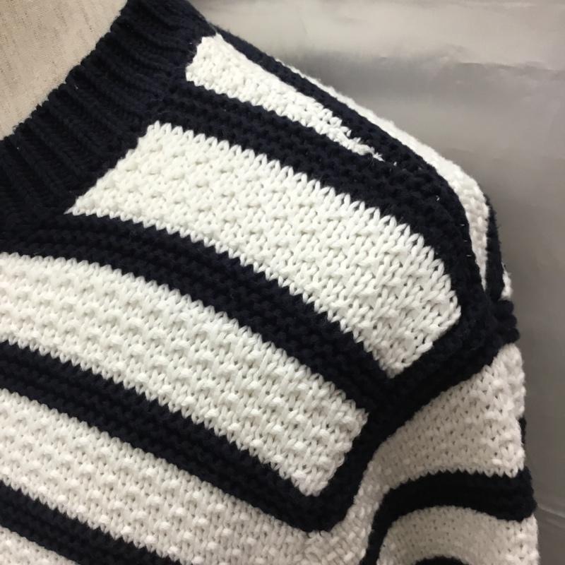アダムエロペ ADAM ET ROPE  ニット、セーター 長袖 長袖ニットカットソー ニット セーター クルーネックニット M ボーダー柄 白 / ホワイト / X 紺 / ネイビー /  メンズ USED 古着 中古 10113357