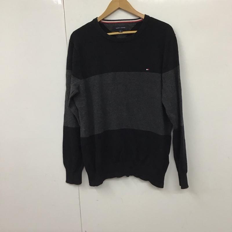 トミーヒルフィガー TOMMY HILFIGER ニット、セーター 長袖 長袖ニットカットソー クルーネック セーター L ロゴ、文字 灰 / グレー / メンズ USED 古着 中古 10130831