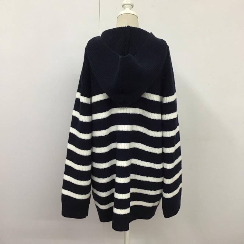 ザラ ZARA ニット、セーター 長袖 9667 126 105 フード付き M ボーダー柄 紺 / ネイビー / X 白 / ホワイト /  レディース USED 古着 中古 10115292
