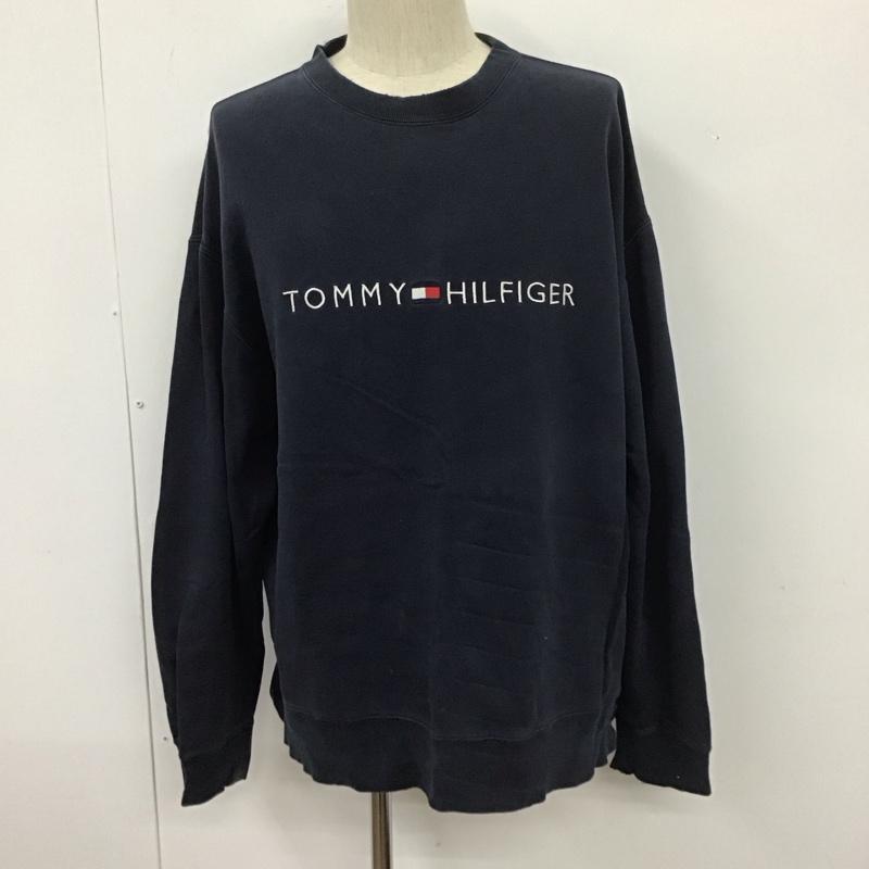 トミーヒルフィガー TOMMY HILFIGER トレーナー 長袖 スウェット 裏起毛 L ロゴ、文字 紺 / ネイビー / メンズ USED 古着 中古 10110961