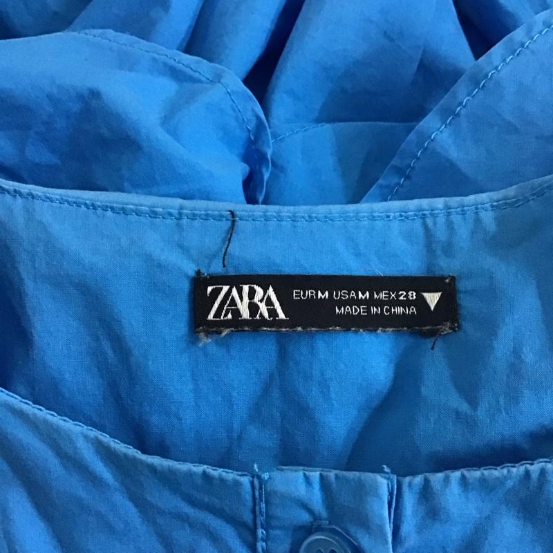 ザラ ZARA シャツ、ブラウス 長袖 長袖シャツ 無地シャツ ノーカラーシャツ フリルシャツ M 無地 青 / ブルー / レディース USED 古着 中古 10127403