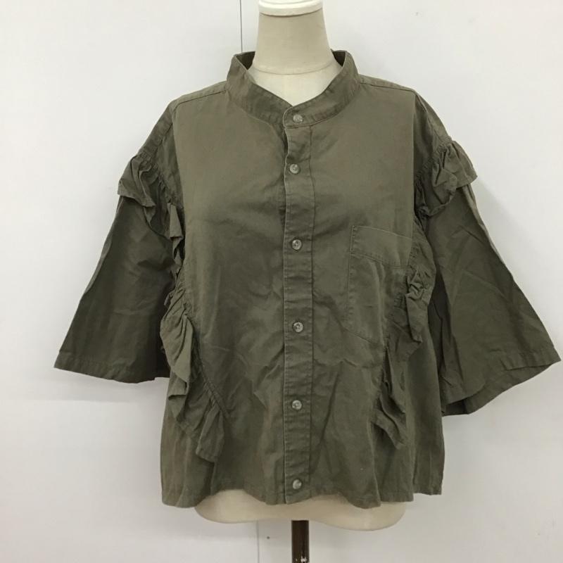 古着 USED シャツ、ブラウス 半袖 フリル バンドカラー リメイクシャツ 無地 カーキ / カーキ / レディース USED 古着 中古 10122655