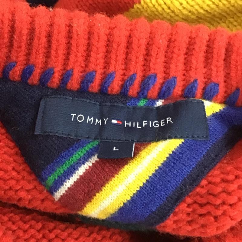 トミーヒルフィガー TOMMY HILFIGER ニット、セーター 長袖 長袖ニットカットソー ニット セーター クルーネックニット L ボーダー柄 マルチカラー / マルチカラー / メンズ USED 古着 中古 10112552