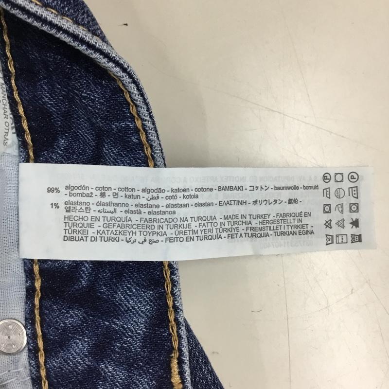 ザラ ZARA パンツ デニム、ジーンズ デニムパンツ スリムパンツ ストレッチパンツ ジーンズ ワッペン 46インチ ロゴ、文字 インディゴ / インディゴ /  メンズ USED 古着 中古 10120253