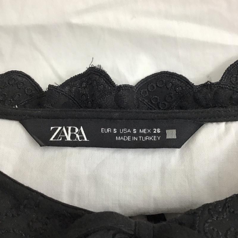 ザラ ZARA カットソー 半袖 1971 083 250 コントラストポプリン地ブラウス S 刺繍 白 / ホワイト / X 黒 / ブラック / レディース USED 古着 中古 10120363