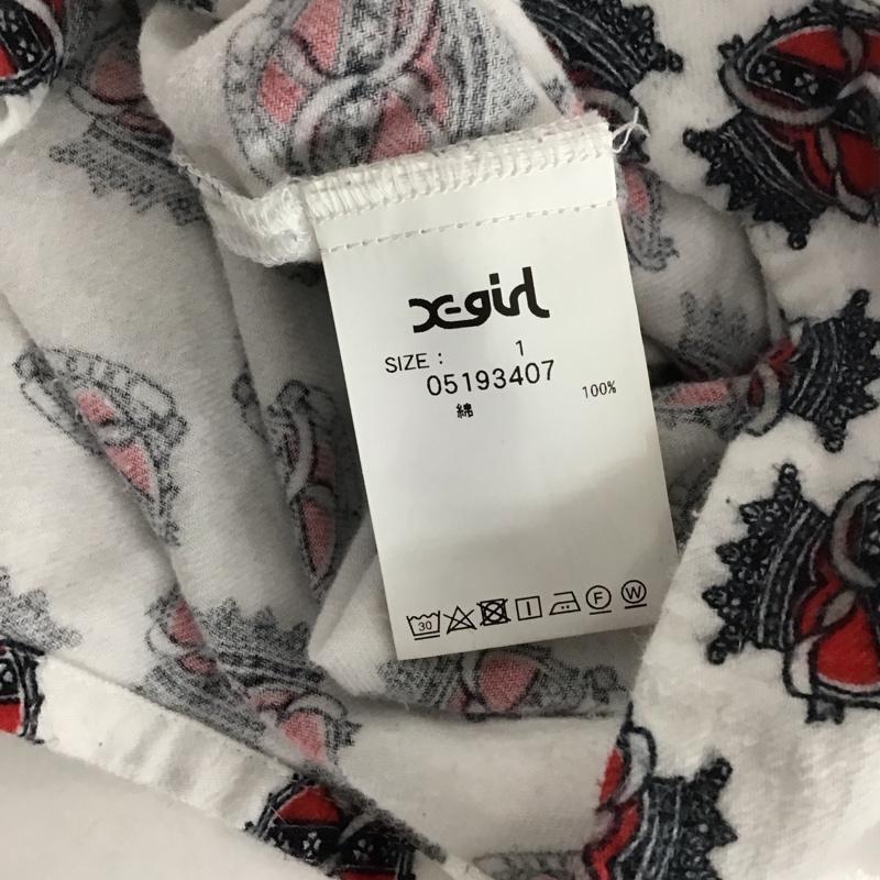 エックスガール X-girl シャツ、ブラウス 長袖 長袖シャツ ハート総柄シャツ カラーシャツ ポケットシャツ 1 プリント 白 / ホワイト / レディース USED 古着 中古 10138793