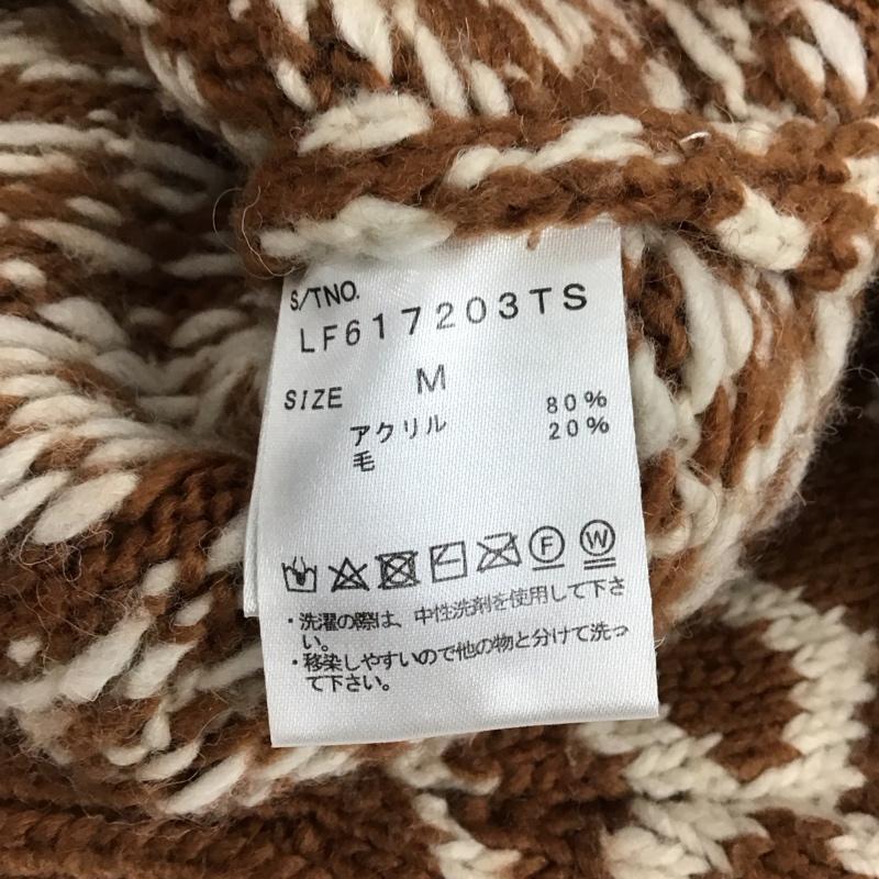ローリーズファーム LOWRYS FARM ニット、セーター 長袖 LF617203TS クルーネック M 総柄 茶 / ブラウン / X アイボリー / アイボリー / レディース USED 古着 中古 10120822