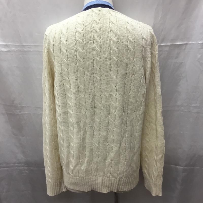 ブルックスブラザーズ BROOKS BROTHERS カーディガン 長袖 Vネック コットン リネン 綿麻 M 白 / ホワイト / X 紺 / ネイビー / X 水色 / ライトブルー / メンズ USED 古着 中古 10112876