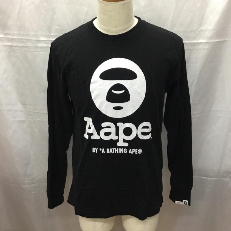 エーエイプバイアベイシングエイプ AAPE BY A BATHING APE カットソー 長袖 長袖カットソー クルーネックカットソー プリントTシャツ ロングスリーブカットソー M プリント 黒 / ブラック /  メンズ USED 古着 中古 10111293