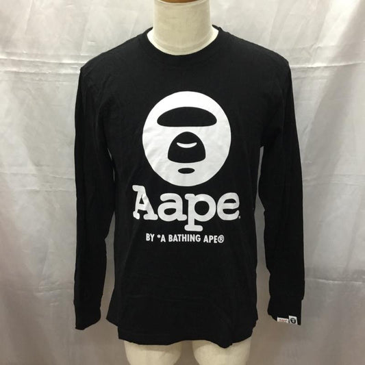 エーエイプバイアベイシングエイプ AAPE BY A BATHING APE カットソー 長袖 長袖カットソー クルーネックカットソー プリントTシャツ ロングスリーブカットソー M プリント 黒 / ブラック /  メンズ USED 古着 中古 10111293