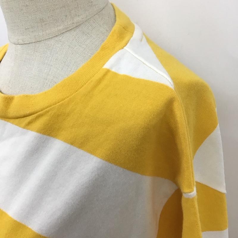 チャンピオン Champion Tシャツ 七分袖 M ボーダー柄 白 / ホワイト / X 黄 / イエロー / レディース USED 古着 中古 10108135
