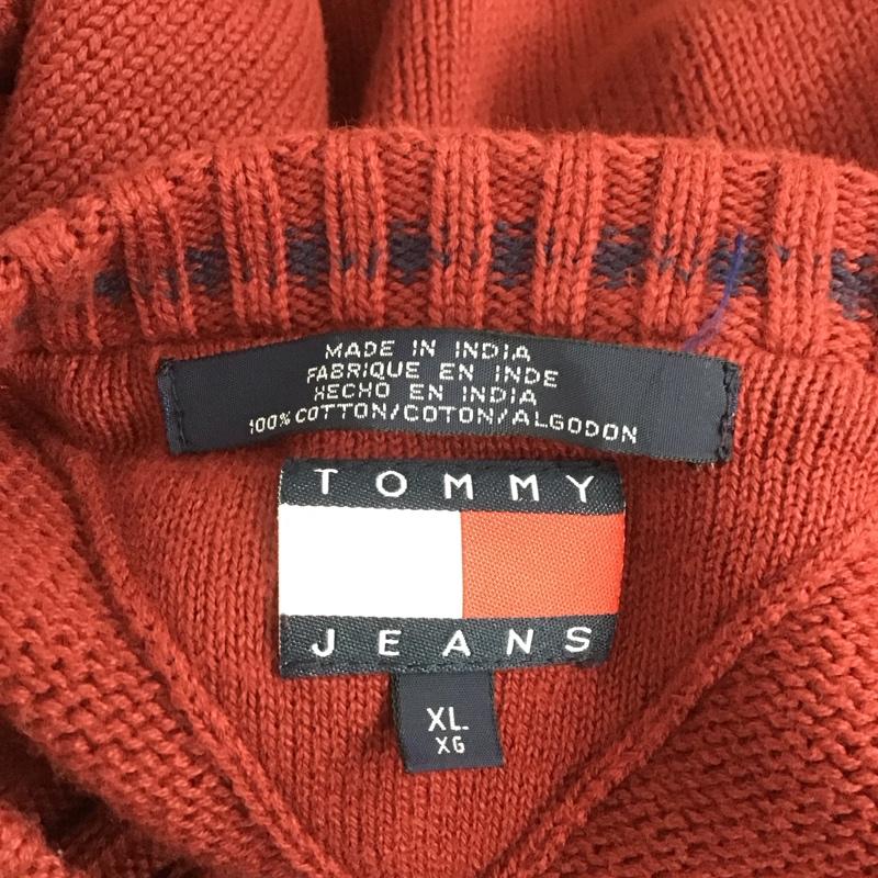 トミー ジーンズ TOMMY JEANS ニット、セーター 長袖 XL 無地 えんじ / ワインレッド / メンズ USED 古着 中古 10108014
