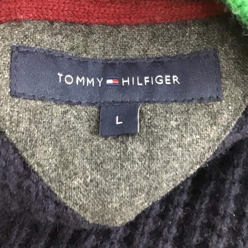 トミーヒルフィガー TOMMY HILFIGER ニット、セーター 長袖 長袖ニットカットソー ニット セーター Vネックニット L ロゴ、文字 紺 / ネイビー / メンズ USED 古着 中古 10112589