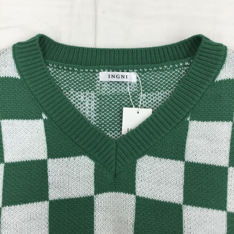 イング INGNI ベスト ベスト M 格子柄 白 / ホワイト / X 緑 / グリーン / レディース USED 古着 中古 10139266