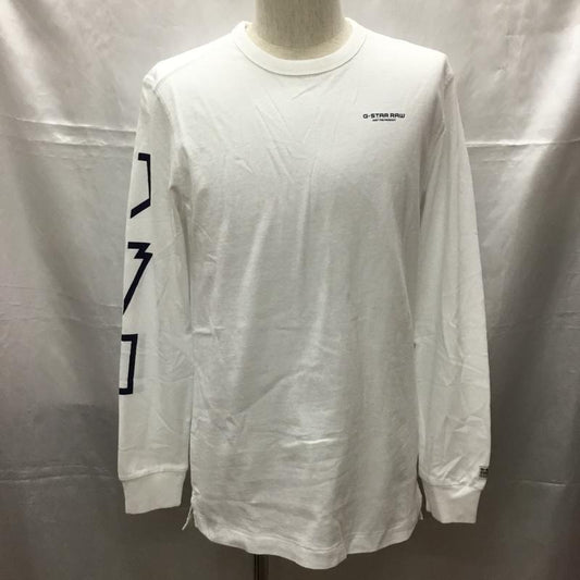 ジースターロゥ G-STAR RAW カットソー 長袖 長袖カットソー クルーネックカットソー ロングスリーブカットソー プリントTシャツ S ロゴ、文字 白 / ホワイト /  メンズ USED 古着 中古 10108775
