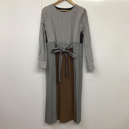 ザラ ZARA ワンピース ロングスカート 0264/670/104 コントラストワンピース S 無地 X チェック X ストライプ 白 / ホワイト / X 灰 / グレー / X 茶 / ブラウン /  レディース USED 古着 中古 10131540