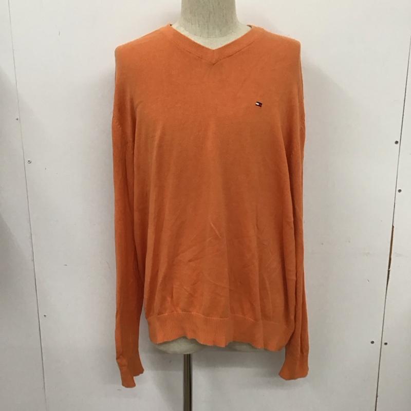トミーヒルフィガー TOMMY HILFIGER ニット、セーター 長袖 Vネック XL 無地 橙 / オレンジ / メンズ USED 古着 中古 10111776