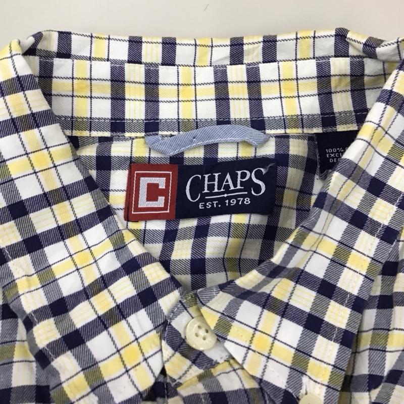 チャップス CHAPS シャツ、ブラウス 長袖 ボタンダウン チェック L ワンポイント 白 / ホワイト / X 紺 / ネイビー / X 黄 / イエロー / メンズ USED 古着 中古 10118379